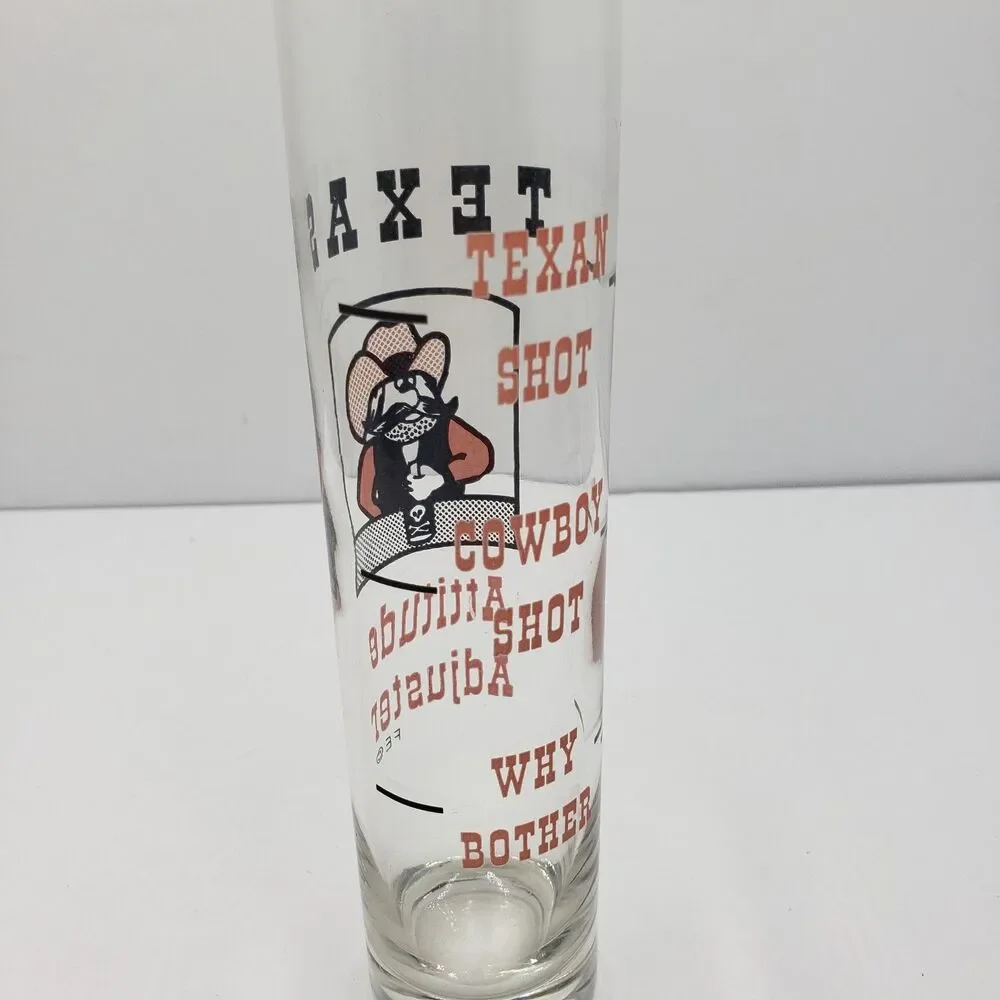 Vintage Texas Size Shot Glass Texan Cowboy Shooter Attitude Adjuster Tall